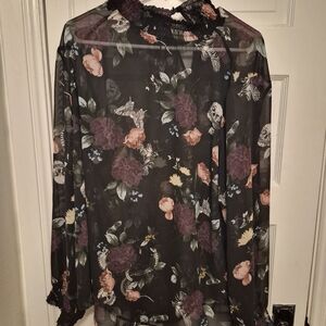 Torrid Black Floral Chiffon Blouse